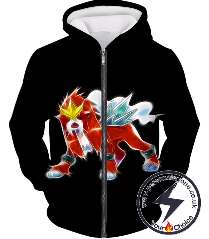 Pokemon Amazing Volcano Fire Type Legendary Pokemon Entei Cool Black Zip Up Hoodie